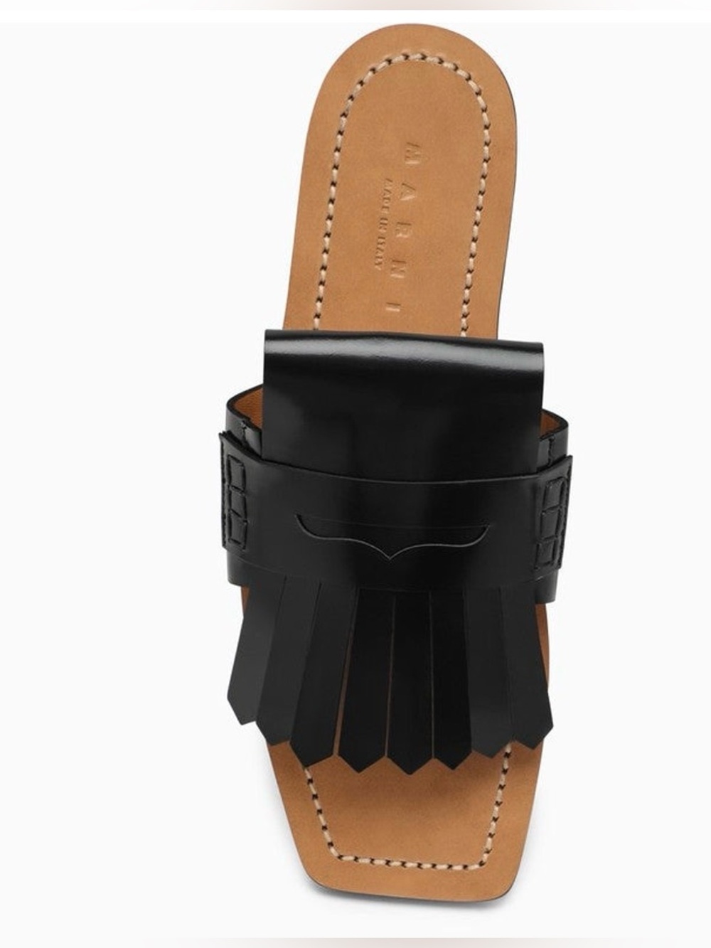 Marni Black Leather Fringe Slide Mules - Picture 3 of 4